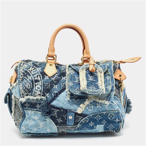 louis vuitton blue monogram denim limited edition patchwork speedy bag|Louis Vuitton luggage bag.